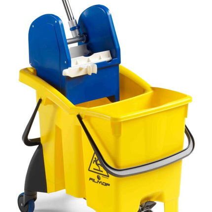 Cărucior profesional Filmop TWICE, găleată galbenă 30 L cu două compartimente și storcător – 0019SL2800C