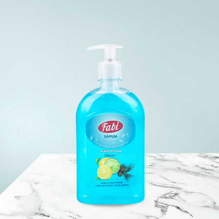 Sapun lichid, Fabi, albastru, parfum citrice, lemn de cedru si santal