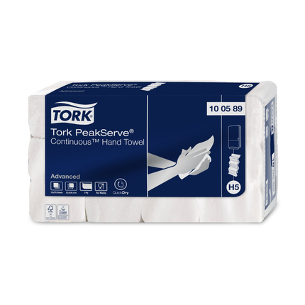 Prosoape pentru mâini din hârtie, Tork PeakServe® Continuous™,  alb, H5, 270 bucăți/pachet, 12 pachete/bax - 100589