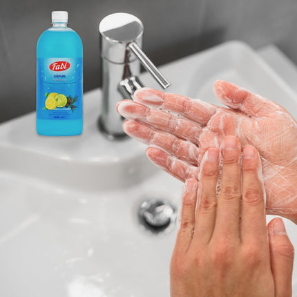 Sapun lichid, Fabi, albastru, 1L, parfum citrice, lemn de cedru si santal