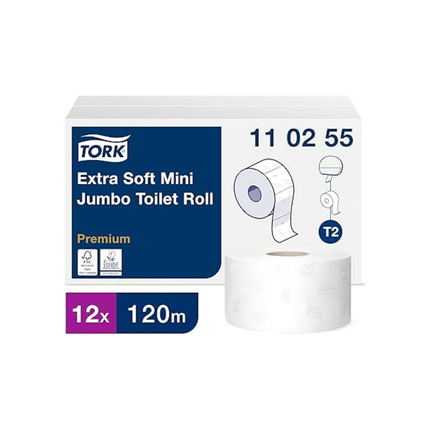 Hârtie igienică, Tork, Mini Jumbo Premium Extra Soft, 3 straturi, 120m/rolă, 12 role/bax, T2 - 110255