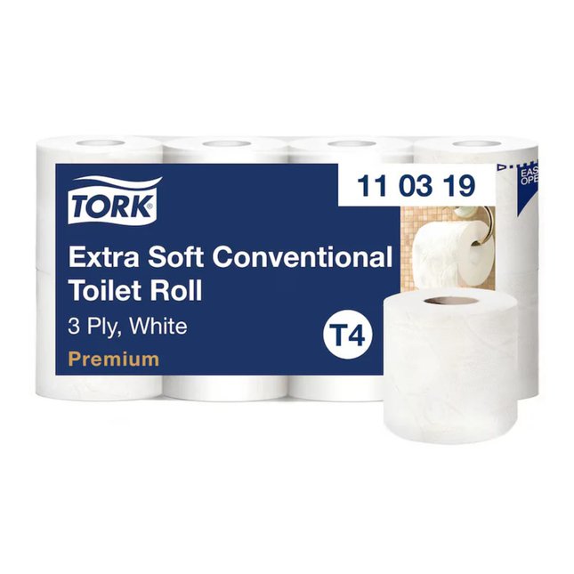 Hârtie igienică Tork, albă, 3 straturi, 19.1m/rolă, 155 porții (8 role/pachet), t4 - 110319