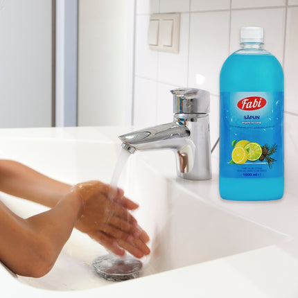 Sapun lichid, Fabi, albastru, 1L, parfum citrice, lemn de cedru si santal