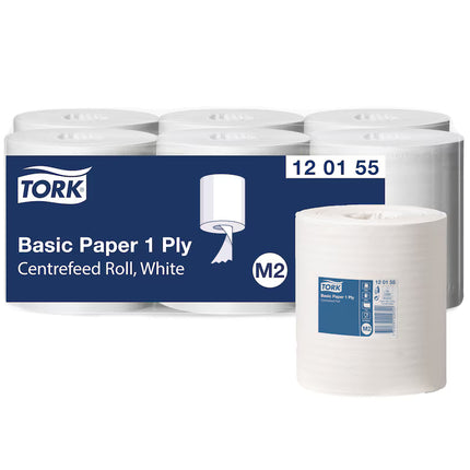 Prosoape Midi cu derulare centrală, Tork, Basic, alb, 1 strat, 300m/rolă (6 role/bax), M2 - 120155