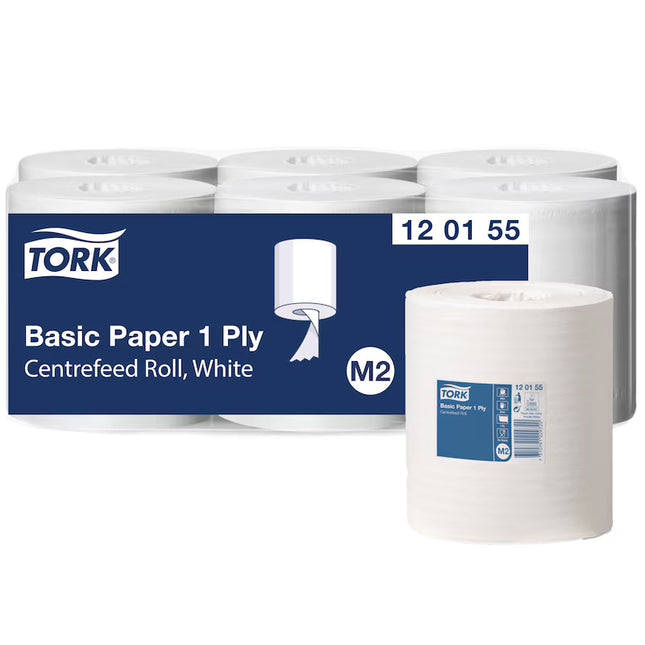 Prosoape Midi cu derulare centrală, Tork, Basic, alb, 1 strat, 300m/rolă (6 role/bax), M2 - 120155