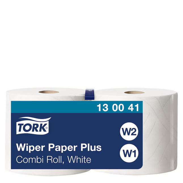Hârtie de șters, Tork, Combi Plus, alb, 2 straturi, 2 x 255 m, 2 x 750 porții, W1/W2, 2 role – 130041