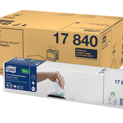 Șervețele de masă, Tork, Xpressnap Snack® Universal, albe, 1 strat, 1125 porții/set (8 seturi/bax), N10 – 17840