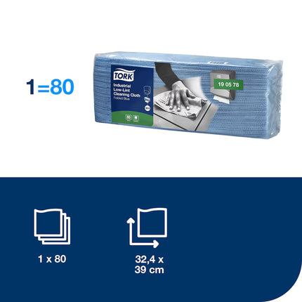 Lavete industriale fără scame, Tork, albastre, 32.4×39 cm (80 bucăți/pachet) W4 - 190578