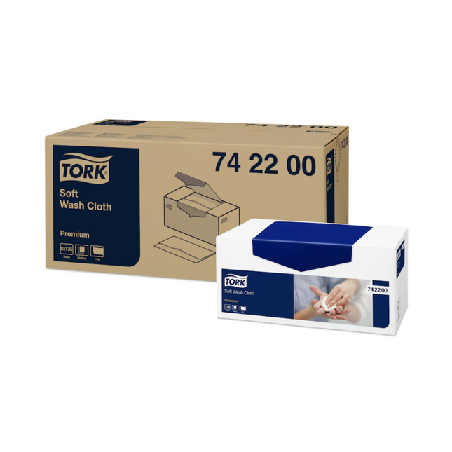 Lavete pentru spălare pacienți, Tork, Premium Soft, 135 buc/pachet, 8 pachete/bax, albe - 742200