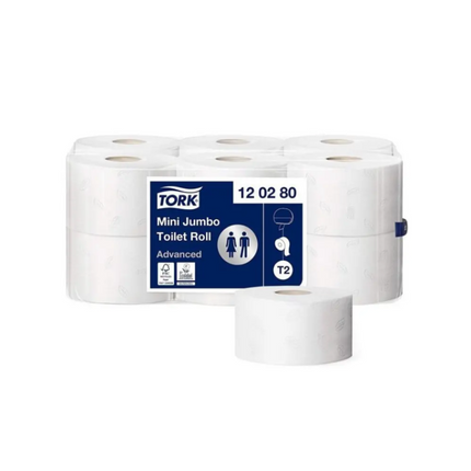 Hârtie igienică Tork Mini Jumbo Advanced, 2 straturi, 170m/rolă, 850 porții (12 role/bax) - 120280
