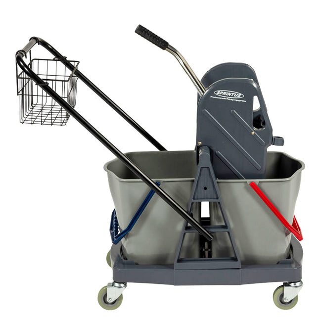 Cărucior profesional curățenie, Sprintus, cadru din plastic, 2 găleți × 17 L, cu storcător – 301001