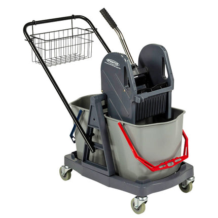 Cărucior profesional curățenie, Sprintus, cadru din plastic, 2 găleți × 17 L, cu storcător – 301001