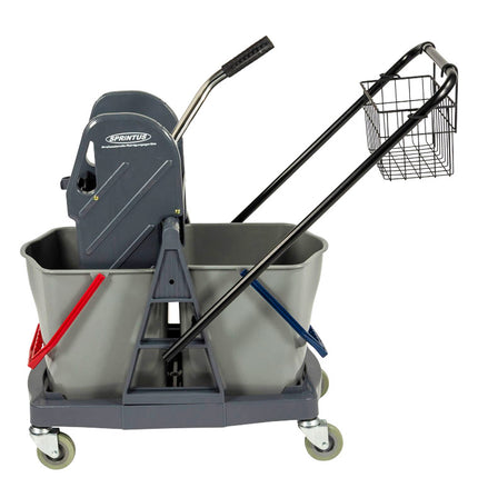 Cărucior profesional curățenie, Sprintus, cadru din plastic, 2 găleți × 17 L, cu storcător – 301001