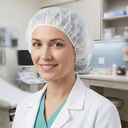 Bonetă medicală, 2 elastice, albă, 100 buc/set – DM01