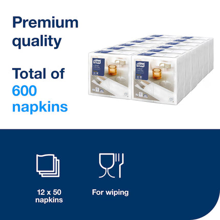 Șervețele de masă, Tork, LinStyle® Cutlery Bag, albe, 1 strat, 39 × 39 cm, 50 buc./pachet, Premium – 509600