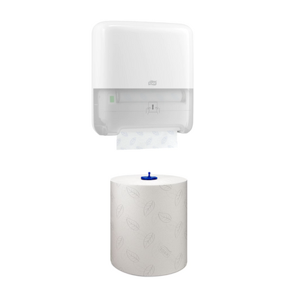 Pachet Dispenser prosoape pentru mâini Tork Matic®, Alb, Sistem H1, 551000 + Prosoape pentru mâini, Tork, Matic® Advanced, rolă, H1, alb, 2 straturi, 150m/rola (6 role/bax), 120067