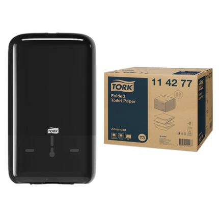 Pachet Tork Dozator hârtie igienica + hârtie igienică pliată, 2 straturi, Advanced - 556008/114277