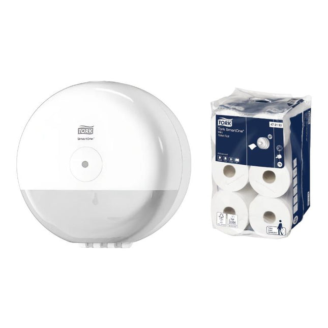 Pachet Tork Dispenser hârtie igienică SmartOne® Mini 681000 + Hârtie igienică SmartOne® Mini (12 ROLE/BAX) - 472193