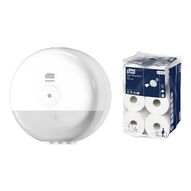 Pachet Tork Dispenser hârtie igienică SmartOne® Mini 681000/681008 + Hârtie igienică SmartOne® Mini (12 ROLE/BAX) - 472193