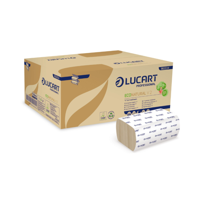 Șervețele pliate, Lucart, EcoNatural V2, natur, 2 straturi, Fiberpack, 190 porții/pachet, 20 pachete/bax – 863044