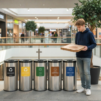 Coș de gunoi pentru colectare selectivă, Alda, EKO Round Prestige, 45 L, inox, capac negru – 657D