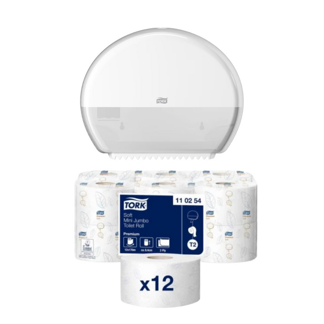 Pachet Tork cu dispenser Mini Jumbo alb si hartie