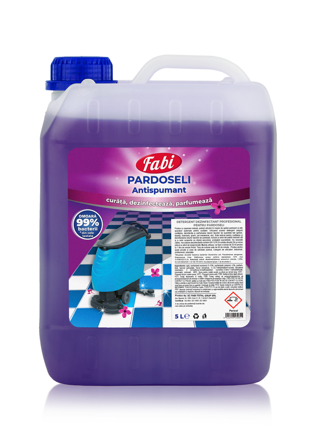 Detergent dezinfectant antispumant pentru pardoseli, Fabi, mov, 5L