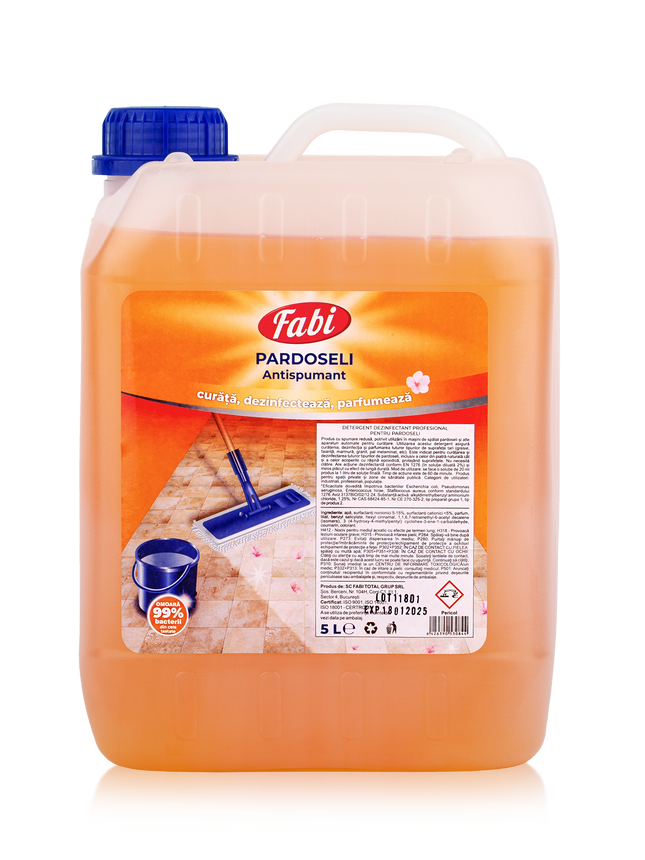Detergent dezinfectant antispumant pentru pardoseli, Fabi, portocaliu, 5L