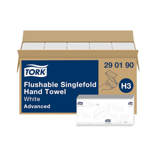 Prosoape pentru maini Tork Flushable Singlefold Advanced H3 290190 produs destinat uzului profesional in spatii comerciale
