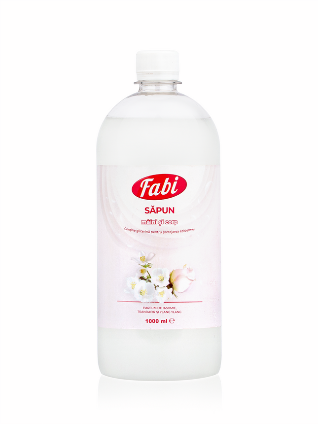 Săpun lichid, Fabi, alb, 1L, parfum iasomie, trandafir și ylang ylang