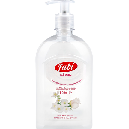 Săpun lichid, Fabi, alb, parfum iasomie, trandafir și ylang ylang