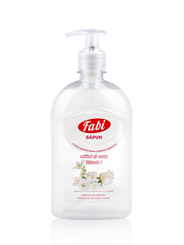 Săpun lichid, Fabi, alb, parfum iasomie, trandafir și ylang ylang