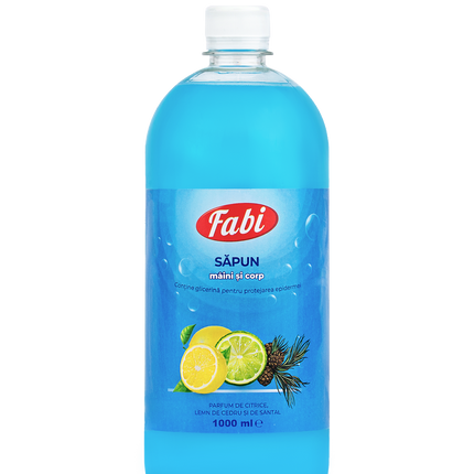 Sapun lichid, Fabi, albastru, parfum citrice, lemn de cedru si santal