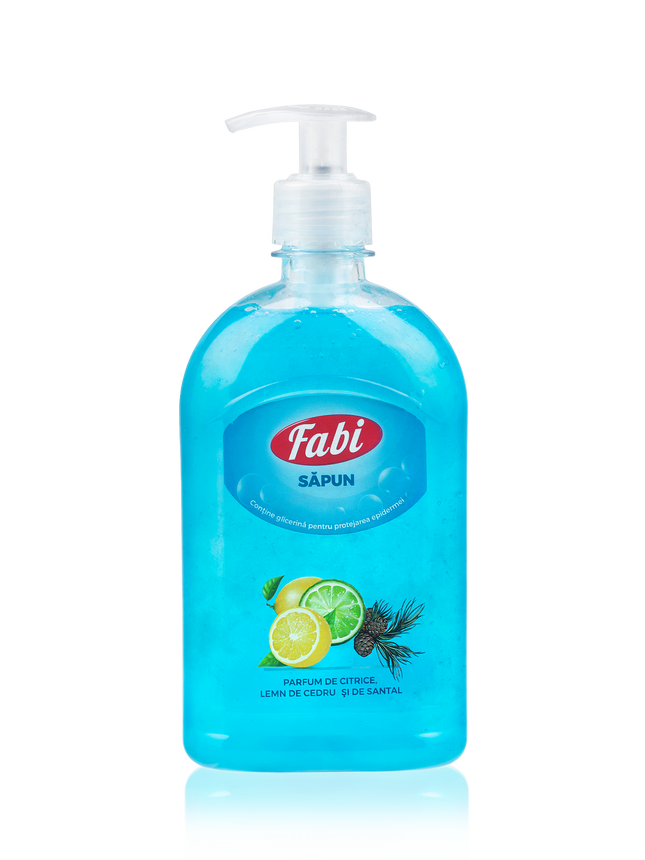 Sapun lichid, Fabi, albastru, parfum citrice, lemn de cedru si santal