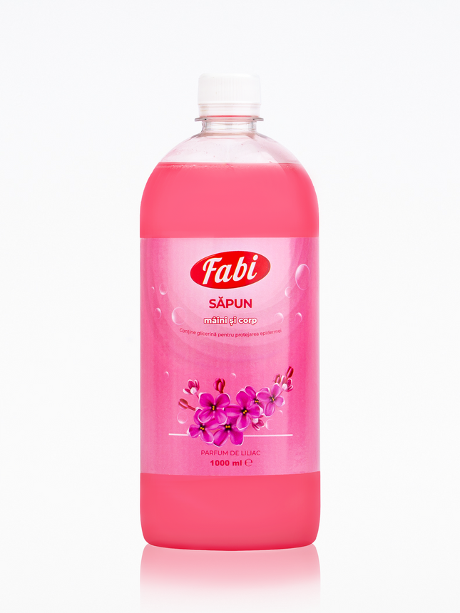 Săpun lichid, Fabi, roz, 1L, parfum flori de liliac