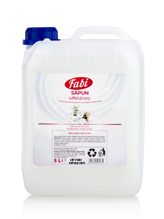 Săpun lichid, Fabi, alb, 5L, parfum iasomie, trandafir și ylang ylang