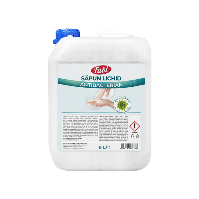 Săpun lichid antibacterian concentrat. Ideal pentru spații publice, birouri și restaurante.