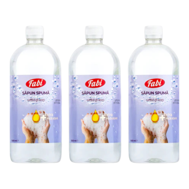 Set 3 x 1 litru săpun spumă hidratant, pachet economic pentru necesități mari, combină igiena eficientă cu protecția pielii.