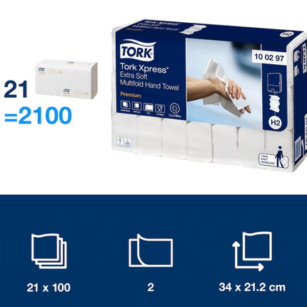 Prosoape pentru Mâini, Tork Xpress® Extra Soft, Multifold, H2 (21 PAC/BAX) - 100297