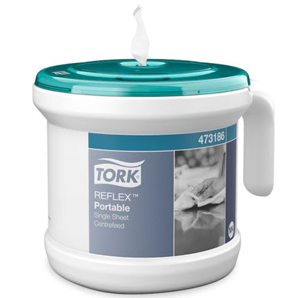 Set prosoape din Hârtie Tork Reflex™ + Dispenser cu Derulare Centrală Alb și Turcoaz,  M4 - 473186