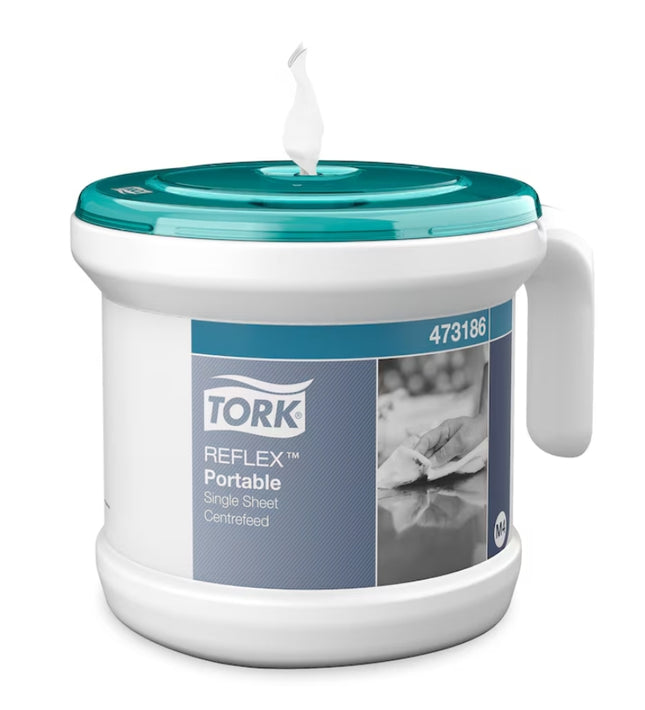 Set prosoape din Hârtie Tork Reflex™ + Dispenser cu Derulare Centrală Alb și Turcoaz,  M4 - 473186