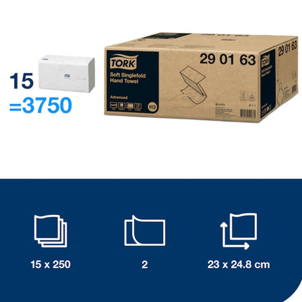 Prosoape pentru Mâini, Tork  Soft Singlefold, Alb, H3 (15 PAC/BAX) - 290163