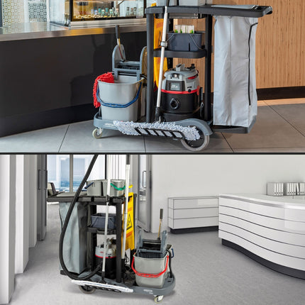 Cărucior curățenie, Sprintus, 2 găleți × 17 L, 4 găleți × 4 L, sac 120 L – 301106