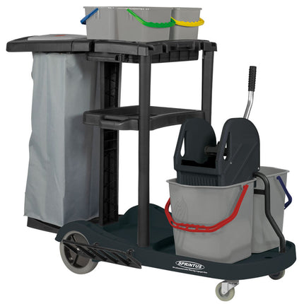 Cărucior curățenie, Sprintus, 2 găleți × 17 L, 4 găleți × 4 L, sac 120 L – 301106