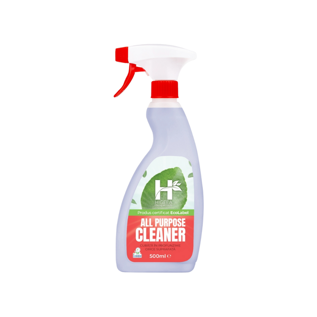 Detergent ecologic universal (All Purpose) Higeea, 0.5 litri, ideal pentru curățarea ecologică a tuturor suprafețelor lavabile.