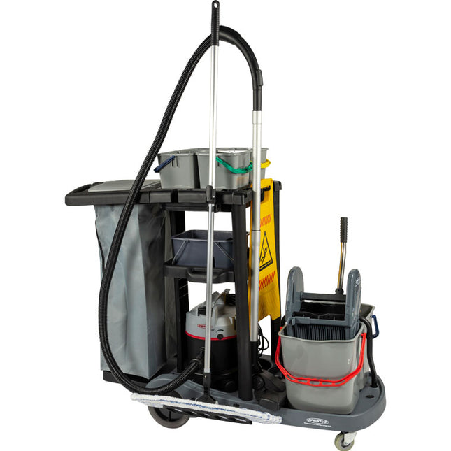 Cărucior profesional de curățenie Sprintus cu șase găleți și sac colector de 120 litri