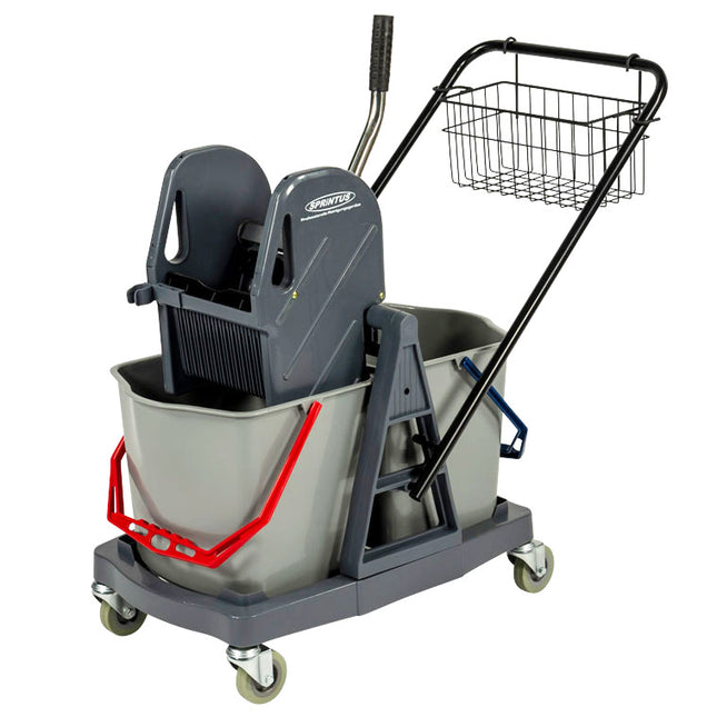 Cărucior profesional de curățenie Sprintus cu cadru din plastic și două găleți de 17 litri