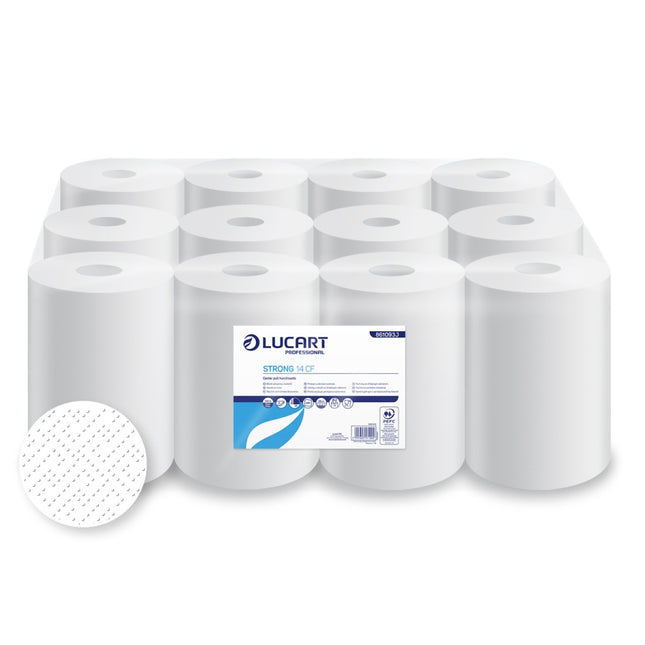 Prosoape mini derulare centrală Lucart Strong CF 14, celuloză albă, 59 m/rolă, 861093