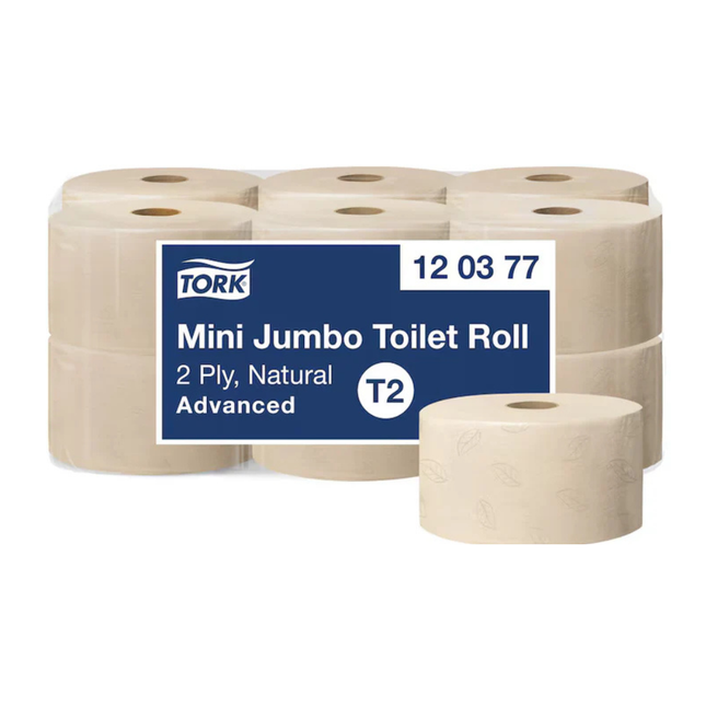 Hârtie igienică mini,Tork, Jumbo Advanced Natur, dublu strat, 170m/rolă, 850 porții, (12 role/bax) T2 - 120377
