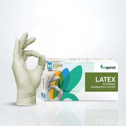 Cutie 100 mănuși medicale, Bergamot, din latex, pudrate